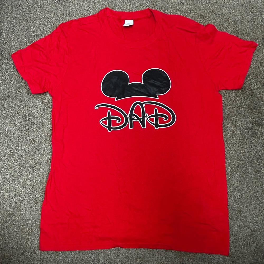 Disney Dad Mickey Ears Red Graphic T-Shirt Mens Large Vacation Family Matching